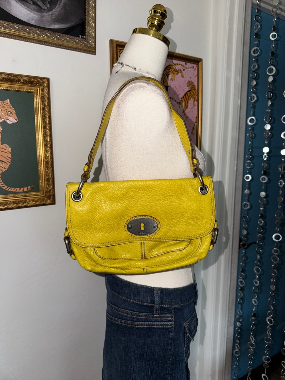 Vintage Y2K Fossil Leather Shoulder Bag